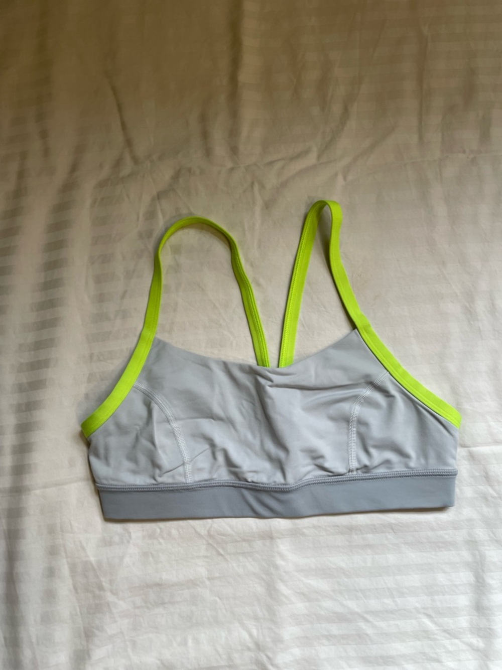 Lululemon Light Gray Sports Bra with Neon Yellow Straps